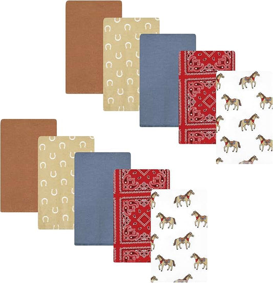 Unisex Baby Cotton Flannel Burp Cloths, Cowboy 10-Pack
