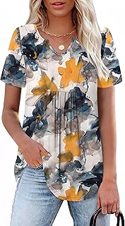 Women’s Short Sleeve V-Neck Button Blouses