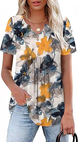 Women’s Short Sleeve V-Neck Button Blouses