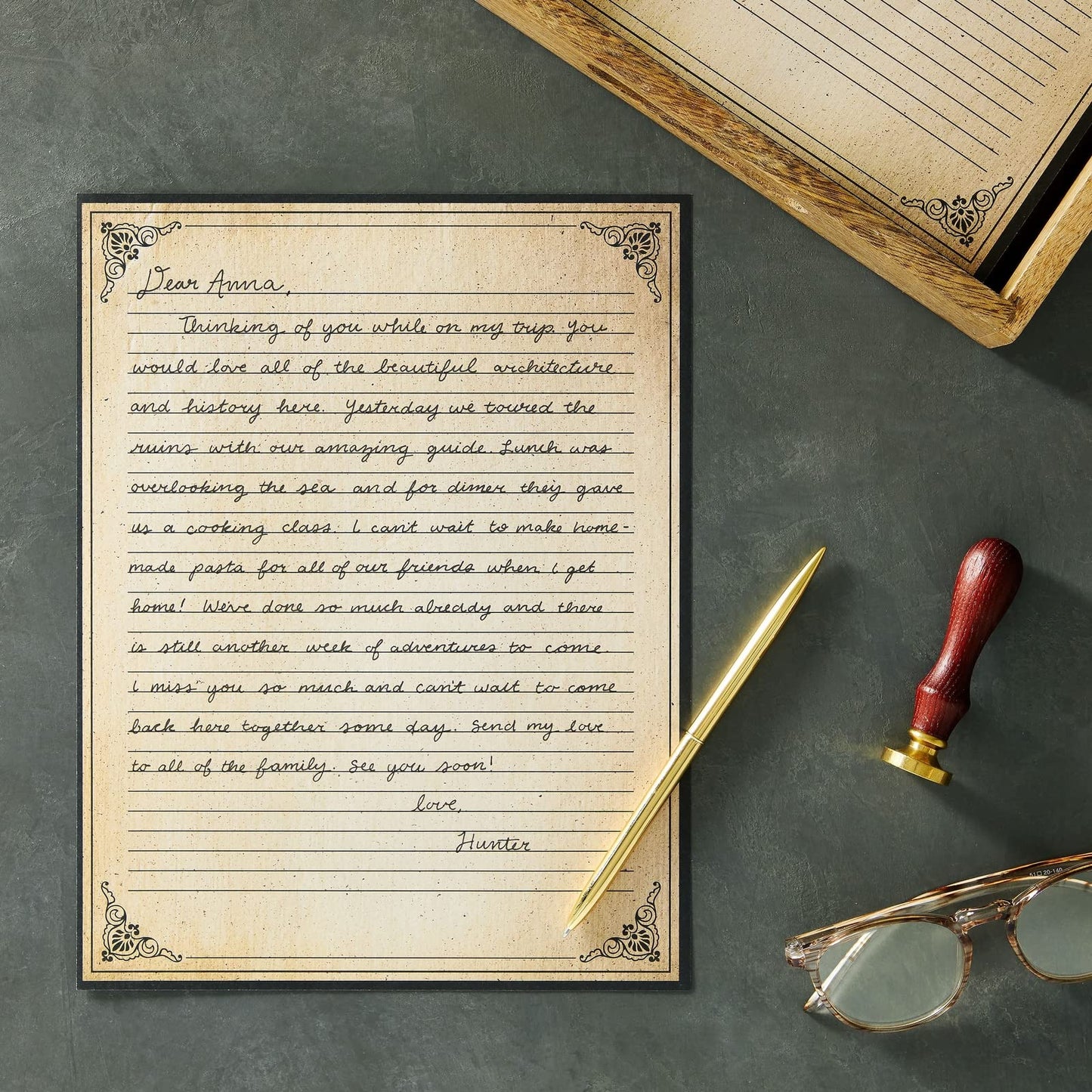 Vintage lined paper, 8.5 x 11 inches, 48 sheets
