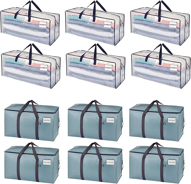 12 Pack Moving and Storage Bags with Backpack Straps