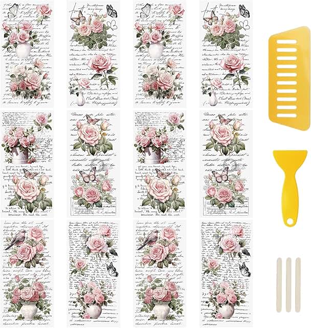 Retro pink flower transfer stickers for crafts and decor