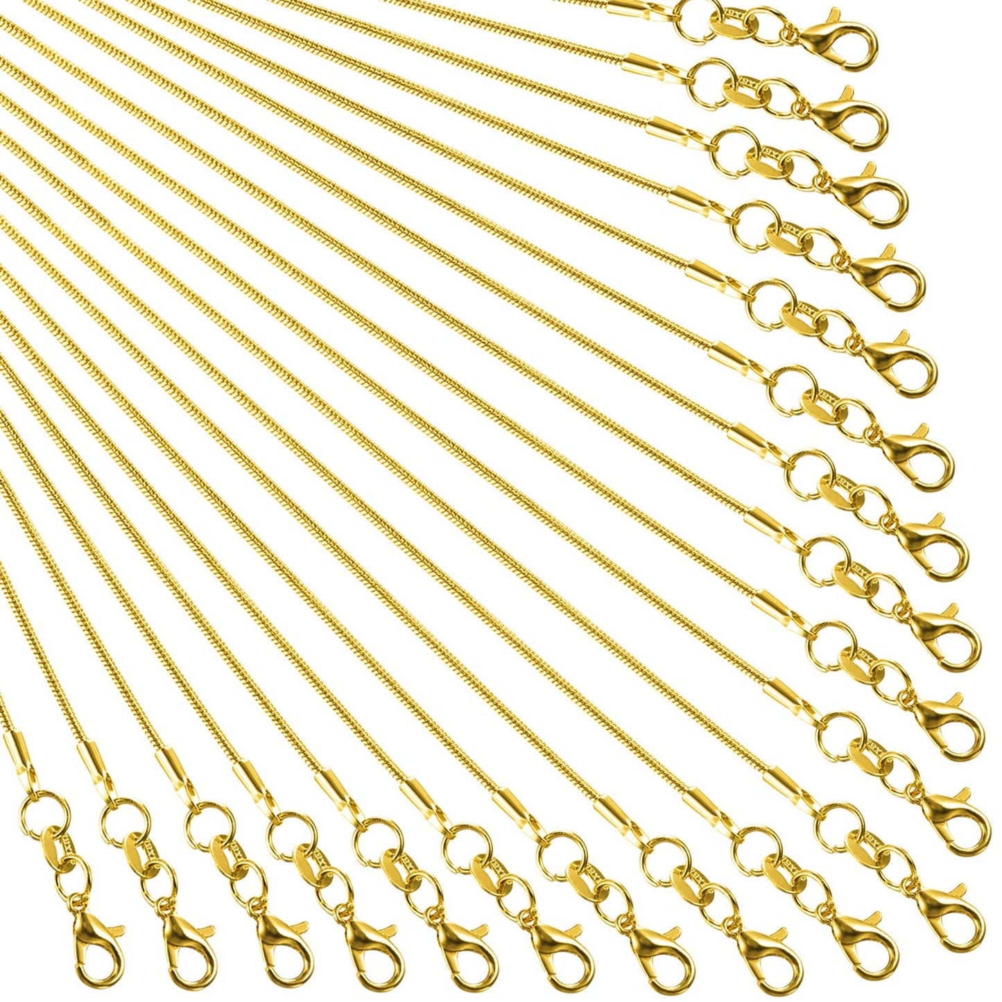 24 Pack Gold Plated Snake Chain Necklaces for Jewelry Making