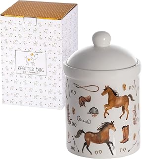 Ceramic Food Storage Jar with Lid, Pony Horse Theme, 30oz