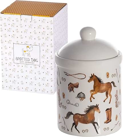 Ceramic Food Storage Jar with Lid, Pony Horse Theme, 30oz