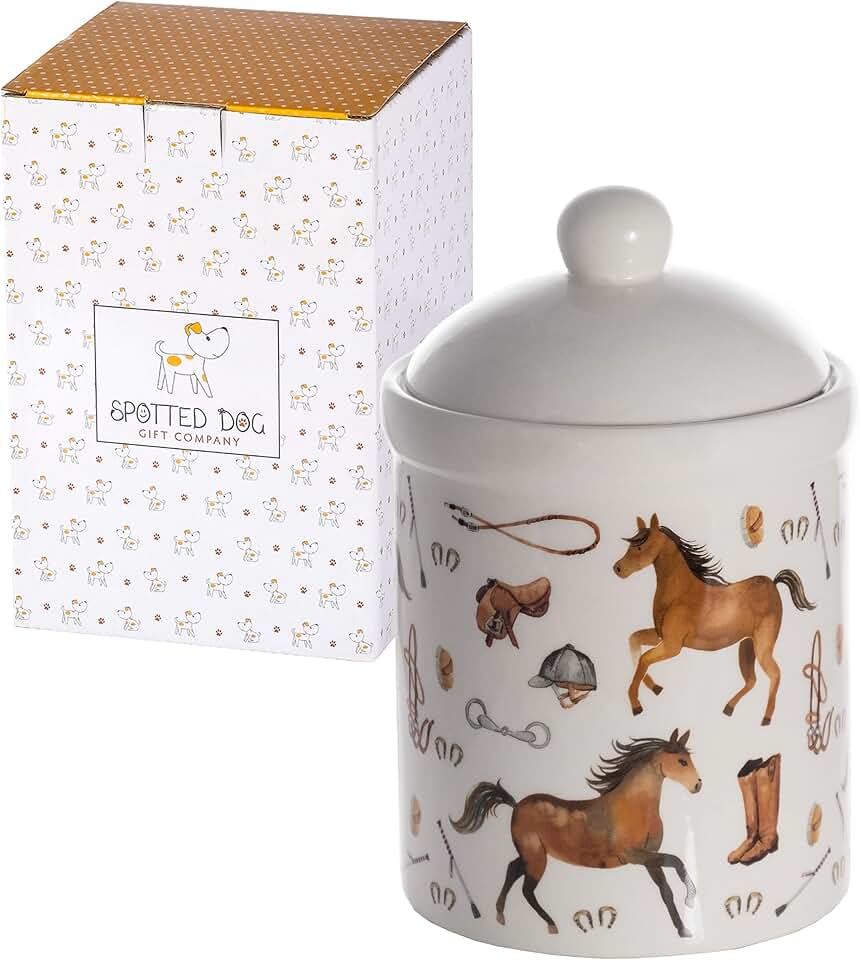 Ceramic Food Storage Jar with Lid, Pony Horse Theme, 30oz