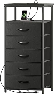 5-Drawer Dresser with Charging Station and Open Shelf