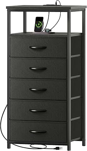 5-Drawer Dresser with Charging Station and Open Shelf