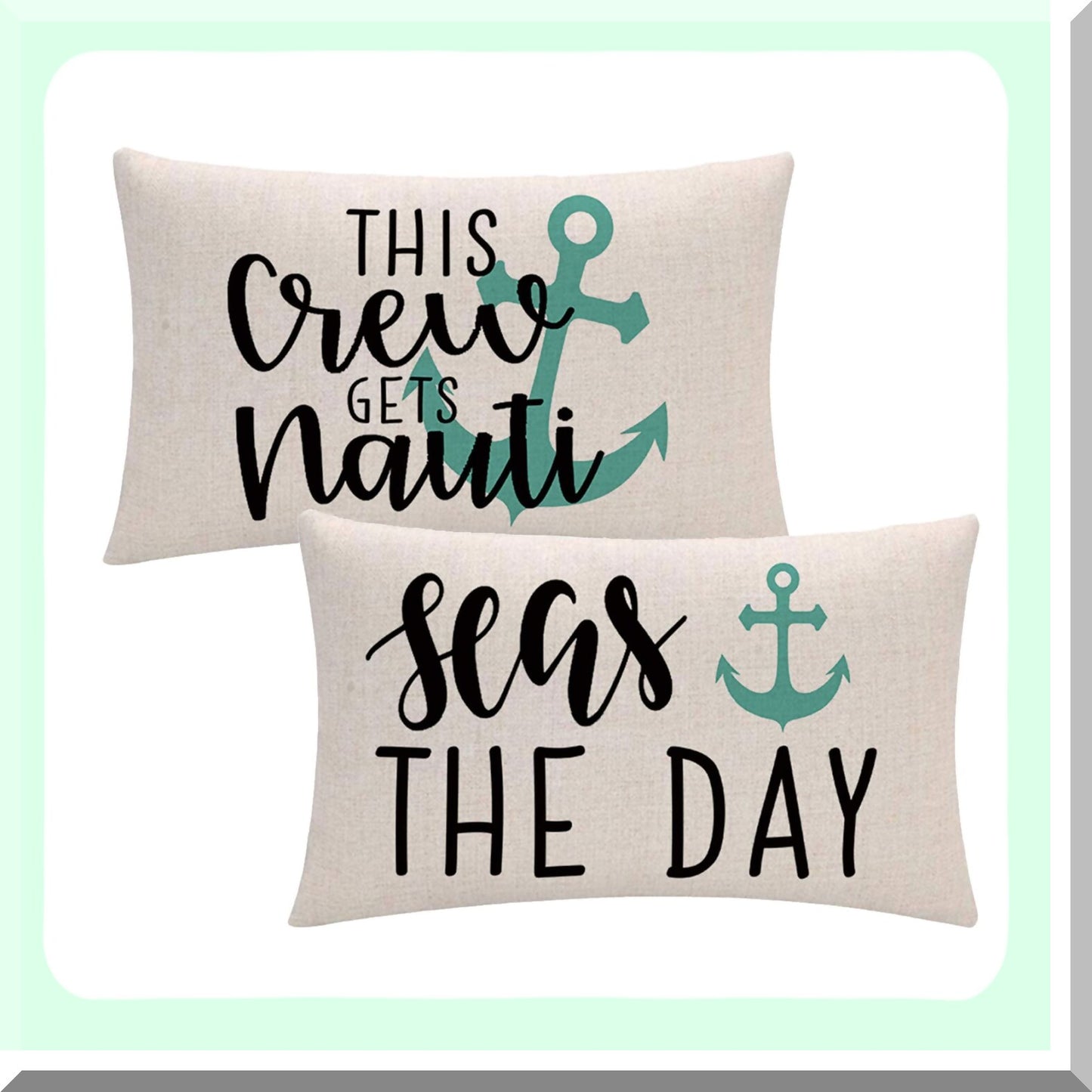 Sea Anchor Decor Pillow Covers - Set of 2 Nautical Ocean Style Rectangular Cushion Covers. Beach Seas The Day Summer Decorative Lumbar Pillowcase for a coastal touch to your home decor.