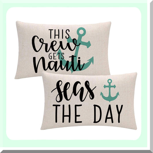 Sea Anchor Decor Pillow Covers - Set of 2 Nautical Ocean Style Rectangular Cushion Covers. Beach Seas The Day Summer Decorative Lumbar Pillowcase for a coastal touch to your home decor.