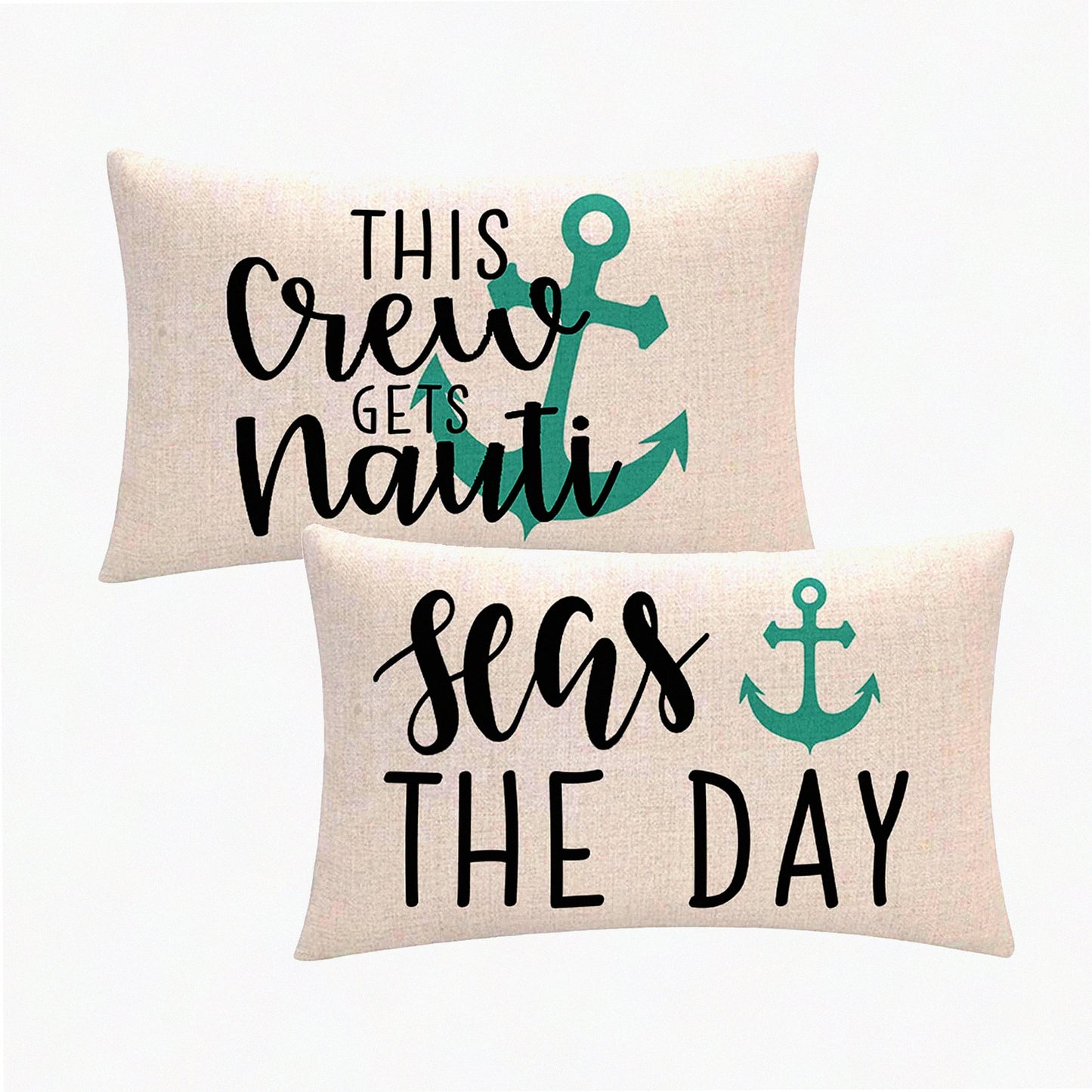 Sea Anchor Decor Pillow Covers - Set of 2 Nautical Ocean Style Rectangular Cushion Covers. Beach Seas The Day Summer Decorative Lumbar Pillowcase for a coastal touch to your home decor.
