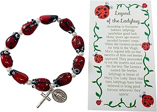 Ladybug Rosary Bracelet with Holy Card