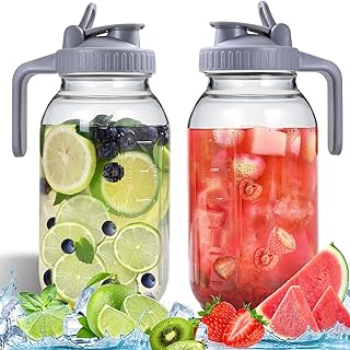 Set of 2 64oz Glass Pitchers with Lids