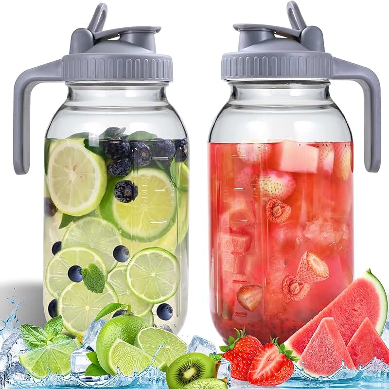 Set of 2 64oz Glass Pitchers with Lids