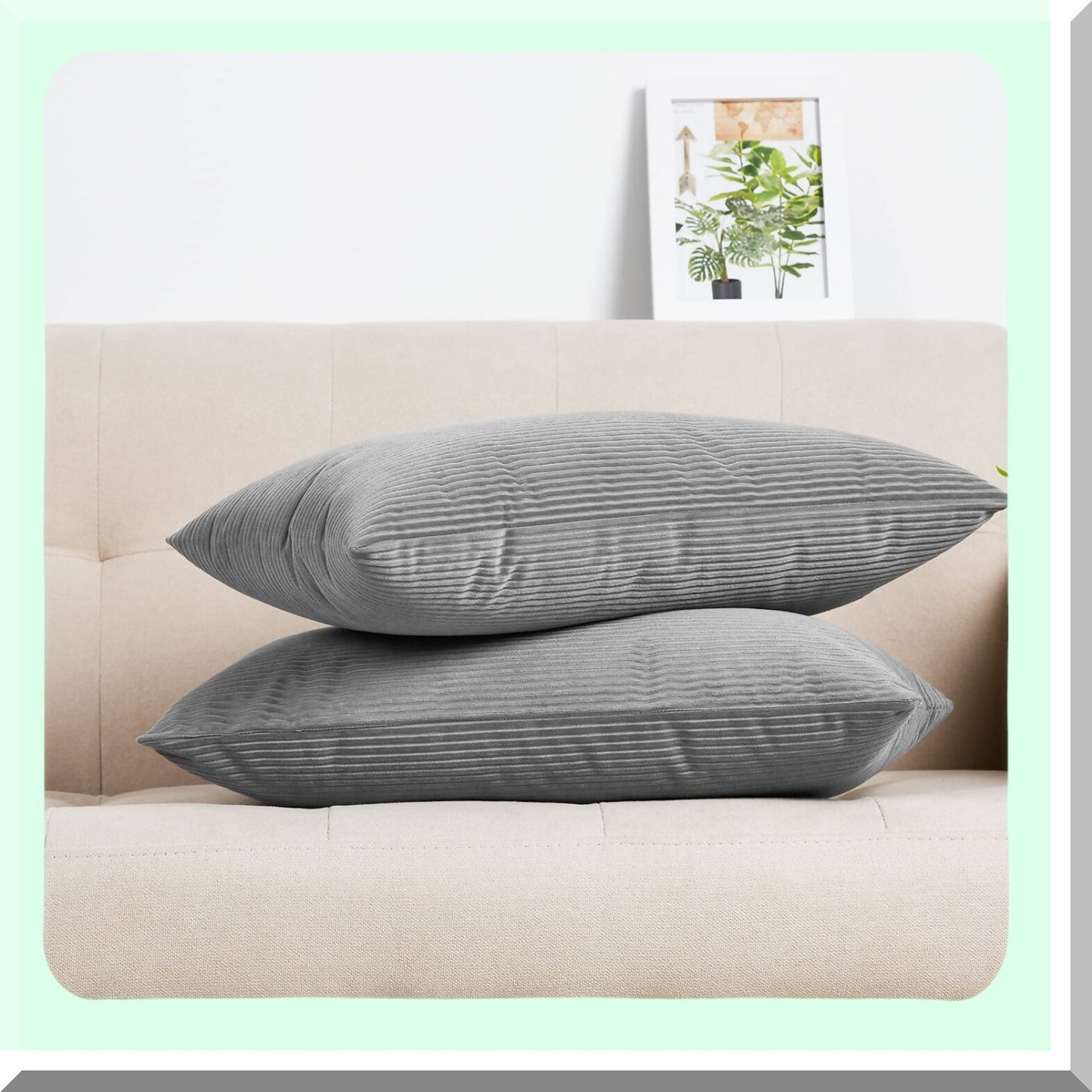 CozyCord Lumbar Pillow Covers - Set of 2 Decorative Throw Pillow Covers for Couch Sofa - Soft Rectangle Cushion Covers for Living Room - Grey 12x20"