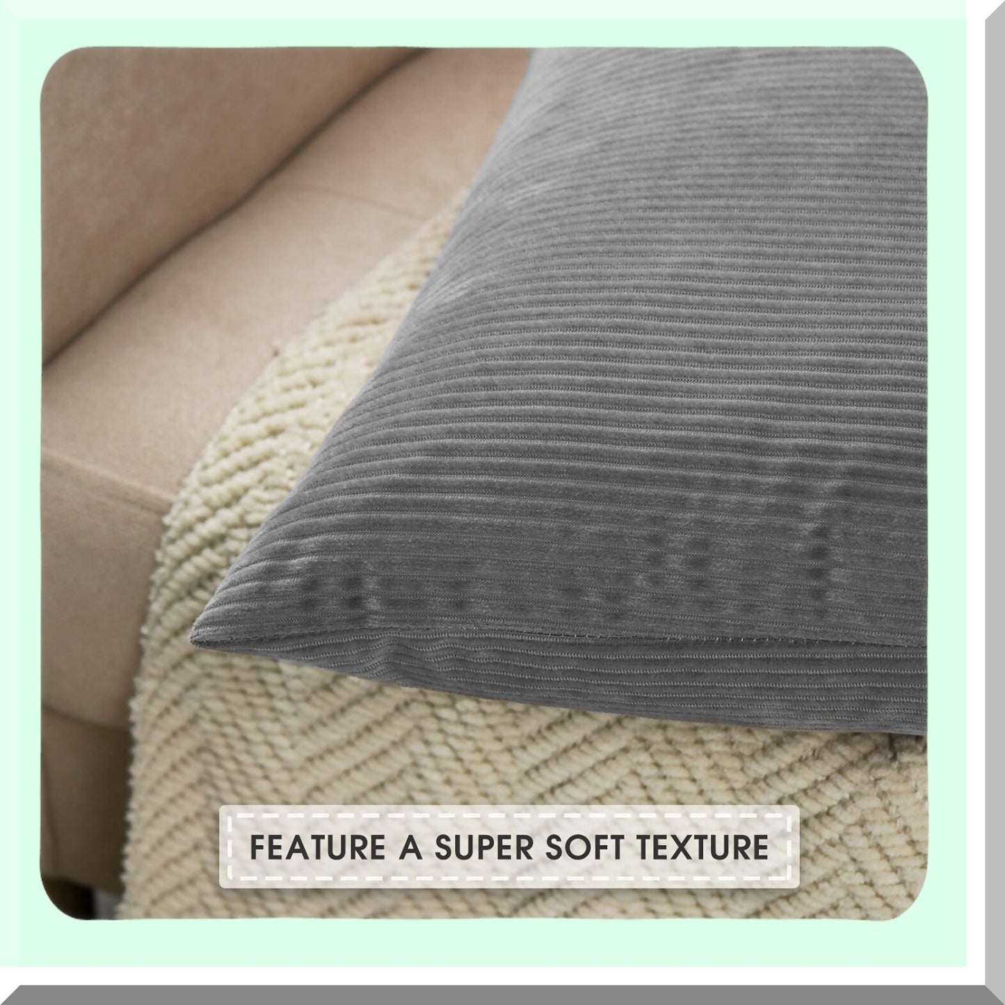 CozyCord Lumbar Pillow Covers - Set of 2 Decorative Throw Pillow Covers for Couch Sofa - Soft Rectangle Cushion Covers for Living Room - Grey 12x20"