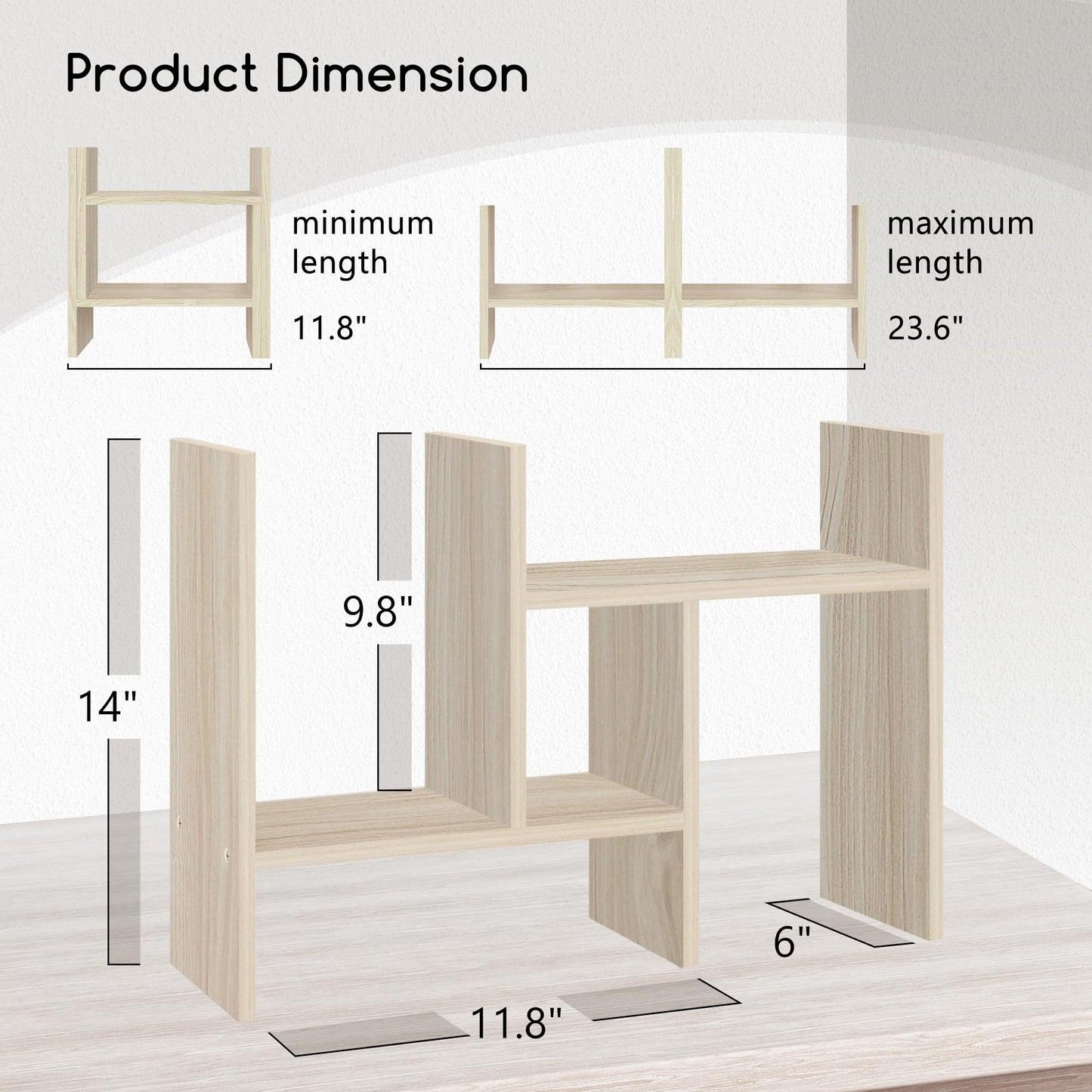 Adjustable Wooden Desk Organizer and Shelf