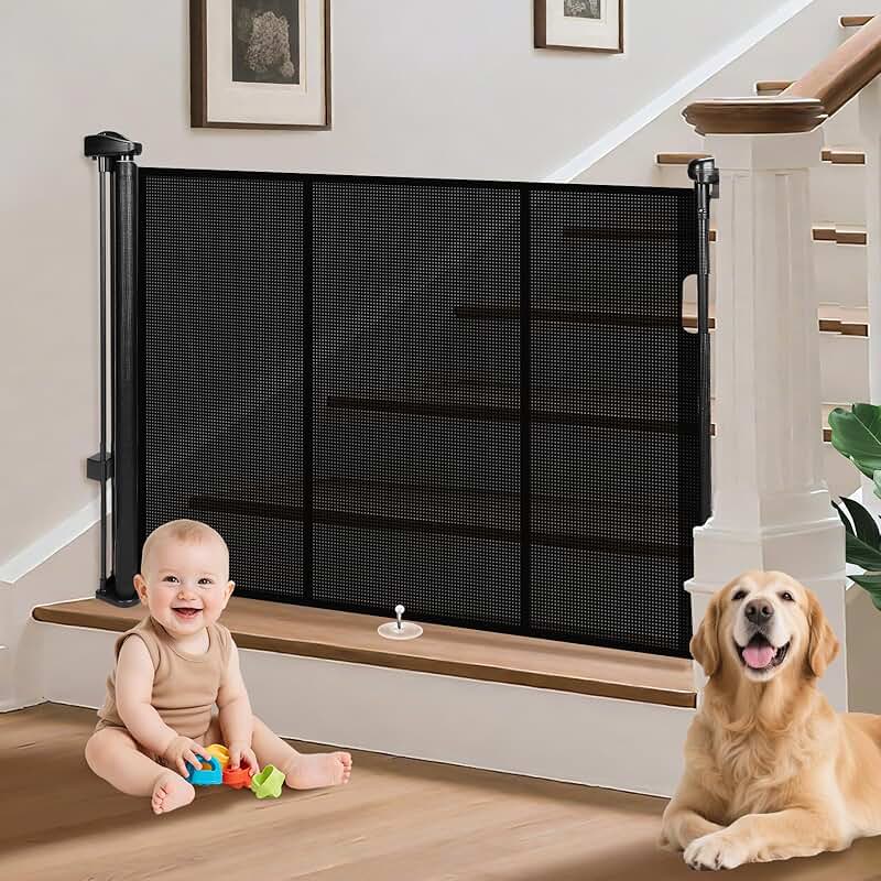 Retractable Baby and Pet Gate for Doorways and Hallways