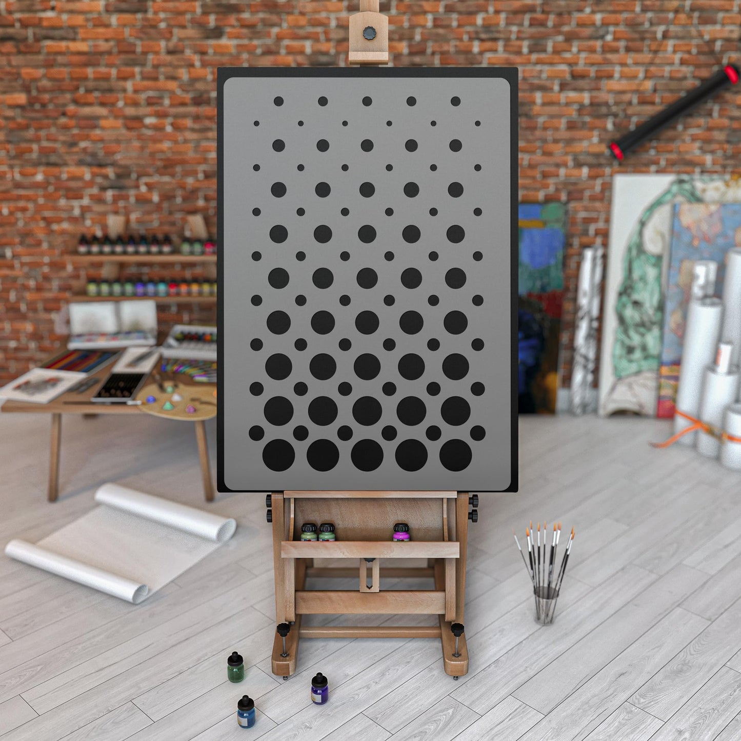 Reusable Plastic Wall Template 43x64cm Geometric Halftone Circle