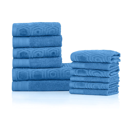 100% Cotton Honeycomb Jacquard Towel Set, 12 Piece, Azure