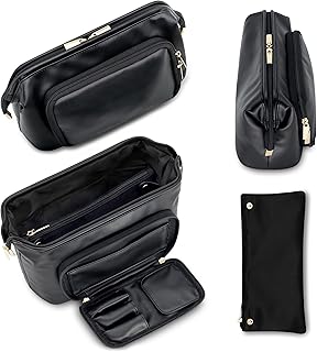 Large PU Leather Travel Makeup Bag with Brush Compartment
