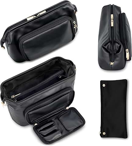 Large PU Leather Travel Makeup Bag with Brush Compartment