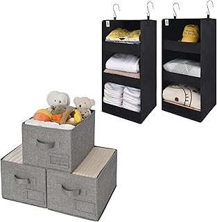 Bundle of 3 Rectangle Storage Bins and 2 Hanging Closet Organizers