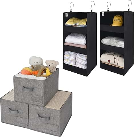 Bundle of 3 Rectangle Storage Bins and 2 Hanging Closet Organizers