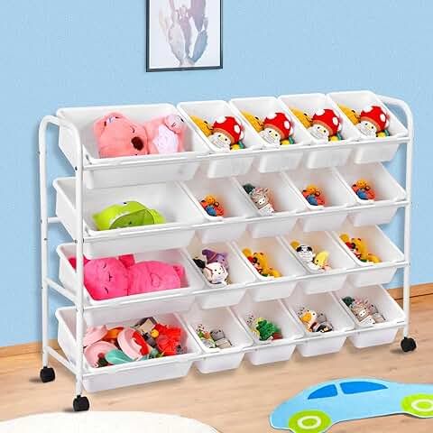 4-Layer Metal Toy Storage Shelf with 20 Bins