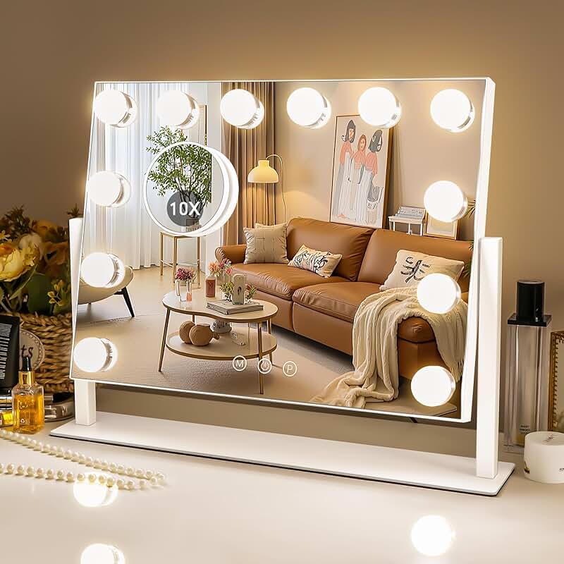 Lighted Vanity Mirror with 10X Spot and Dimmable Lights