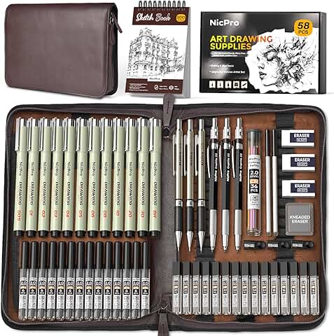 58-Piece Art Drawing Supplies Kit with Pencils and Sketchbook