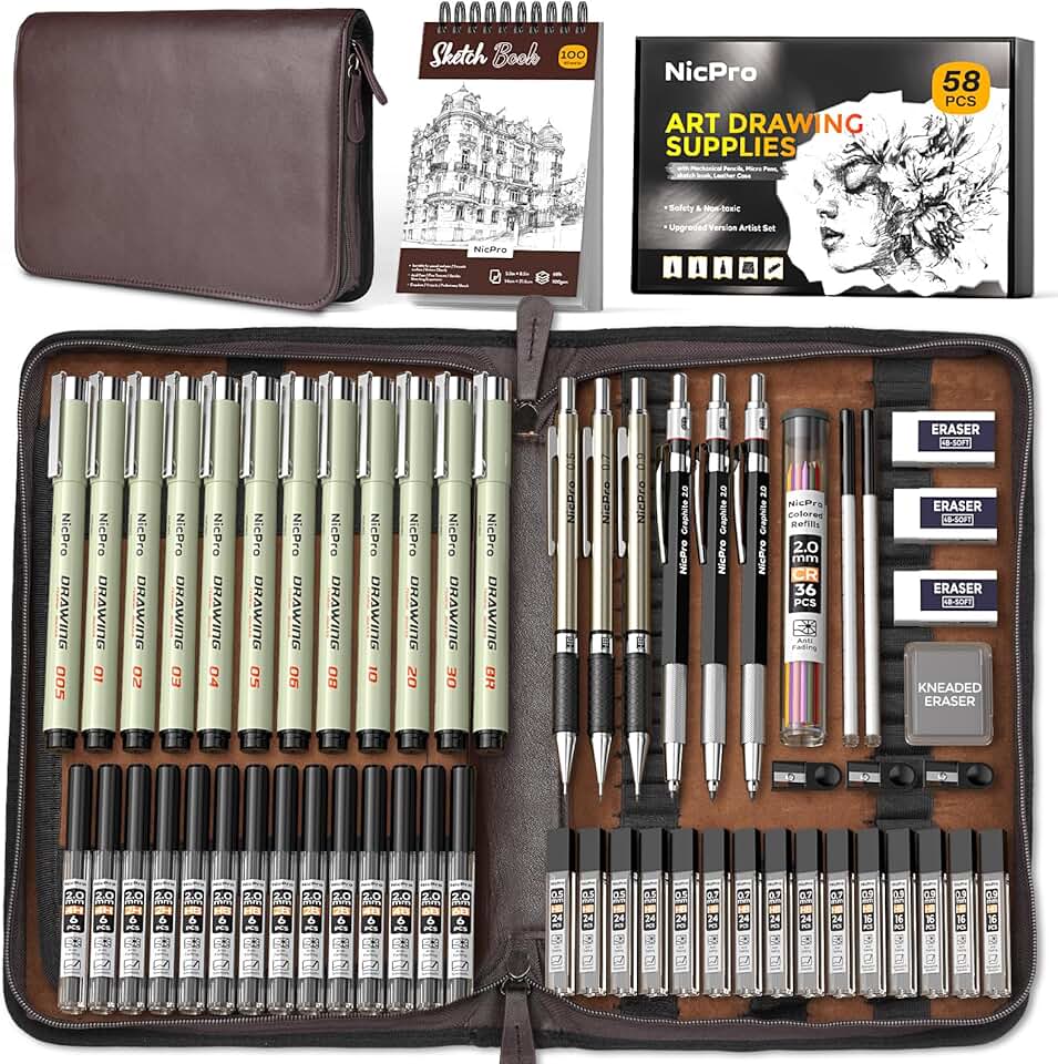 58-Piece Art Drawing Supplies Kit with Pencils and Sketchbook