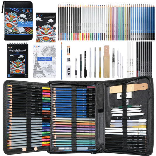 80-Pack Drawing and Art Supplies Kit with Sketchbook and Coloring Book