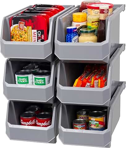Set of 6 Large Grey Plastic Storage Bins