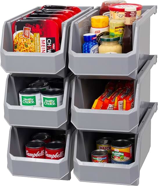 Set of 6 Large Grey Plastic Storage Bins