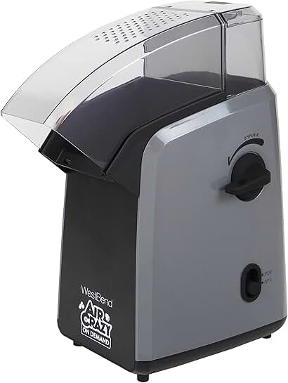 Air Crazy On Demand Hot Air Popcorn Popper, 4-Quart Black