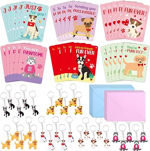 30 Kids Valentine's Day Cards with Keychains