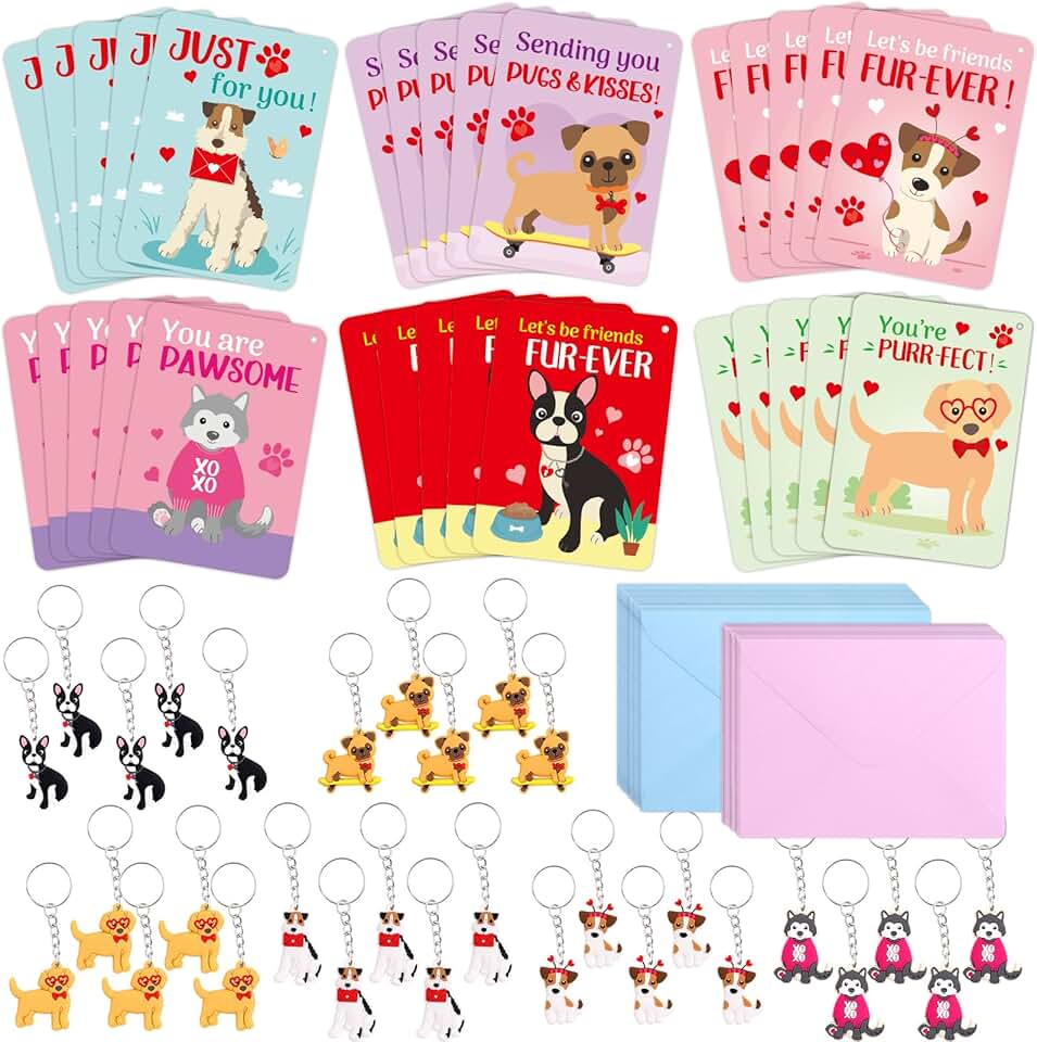 30 Kids Valentine's Day Cards with Keychains