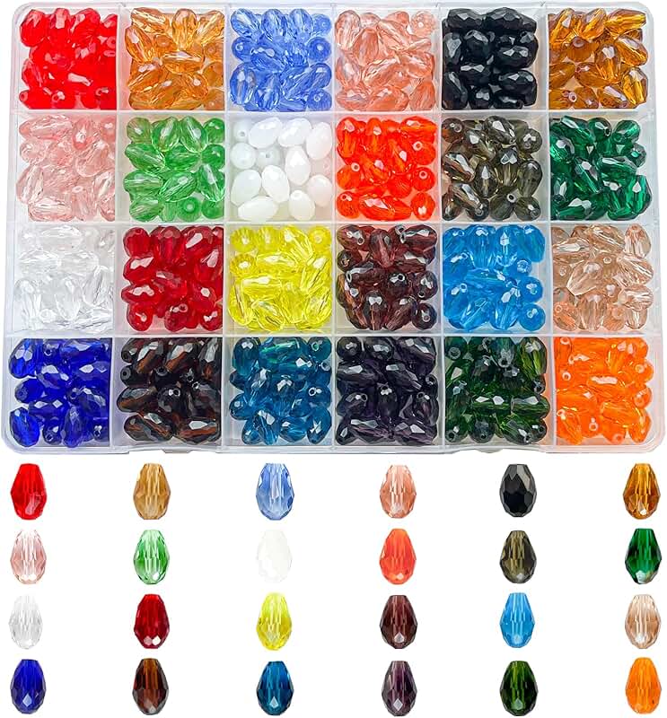 Set of 480 Teardrop Glass Beads in 24 Colors for Jewelry Making
