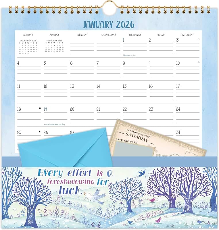 2026 Wall Calendar with Pockets, 12" x 12"