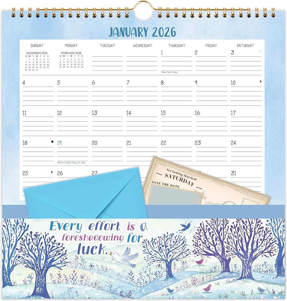 2026 Wall Calendar with Pockets, 12" x 12"