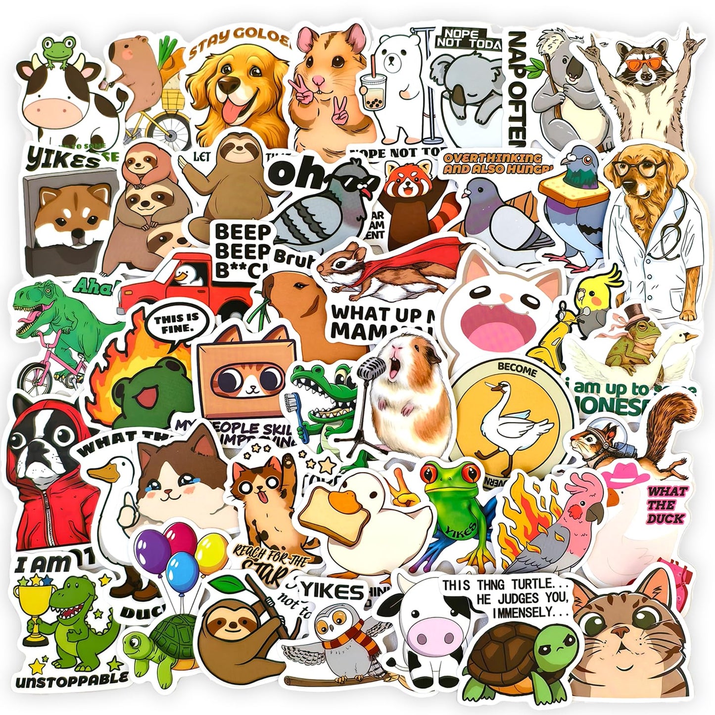50 Waterproof Animal Meme Stickers for Laptops and More