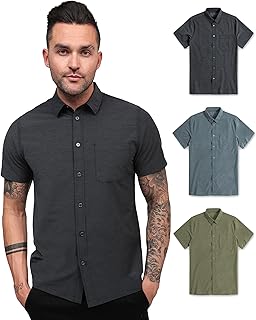 Men's Short Sleeve Button-Up Dress Shirt, Size S to 4XL