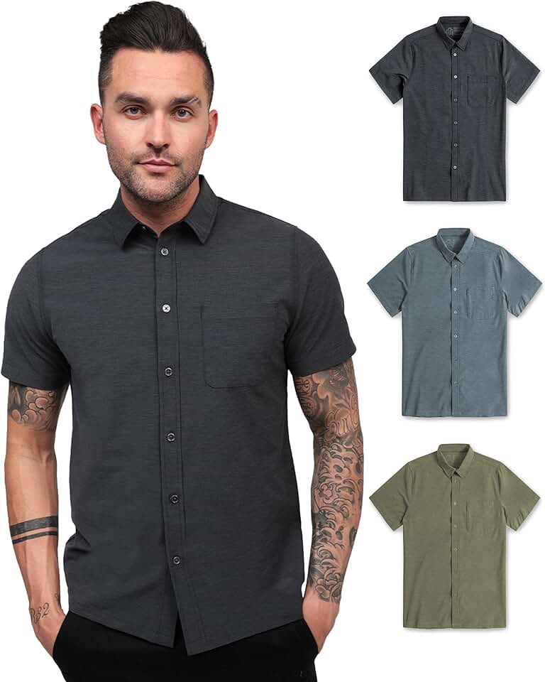 Men's Short Sleeve Button-Up Dress Shirt, Size S to 4XL