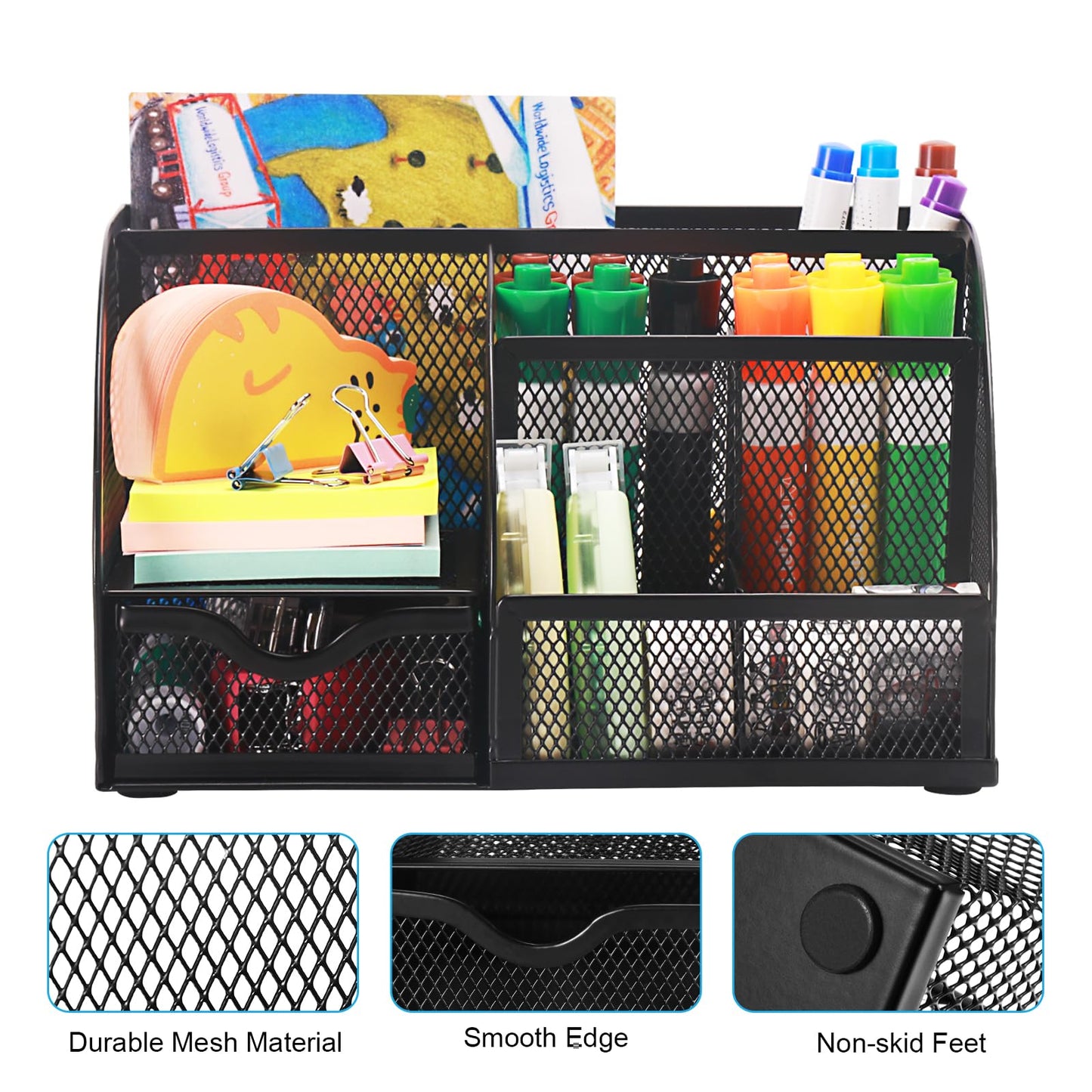 Mesh Pen and Pencil Holder with Seven Compartments