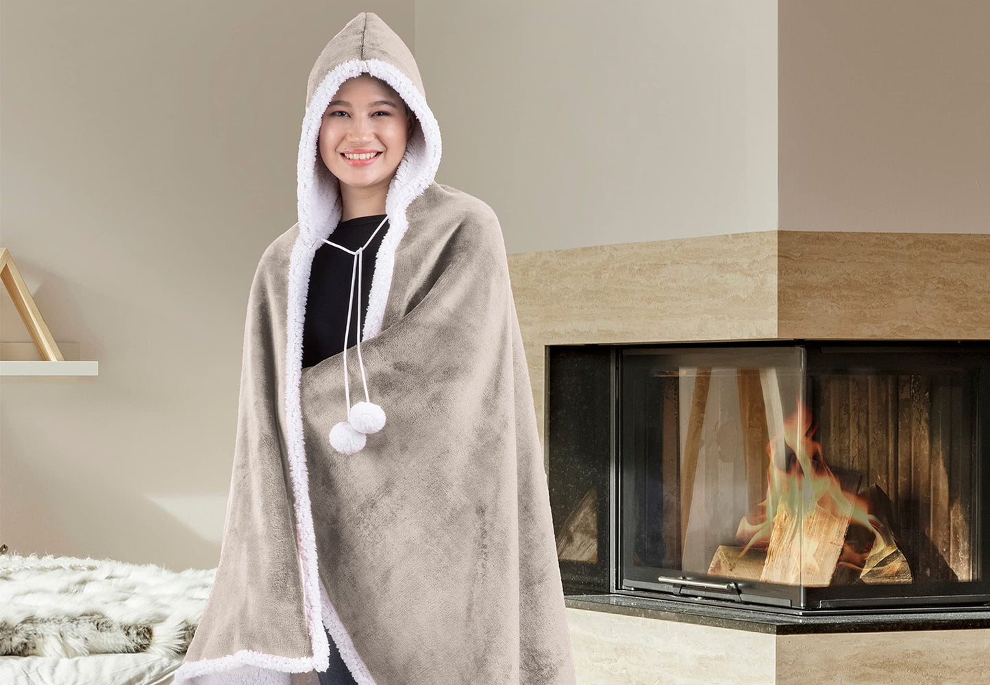 Premium Wele Hooded Blanket for Adult Women and Men 71"x51"  Super Soft, Lightweight, Microplush, Cozy and Functional Throw Blanket Pumice Stone