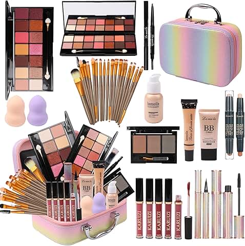 Rainbow makeup set with brushes and case