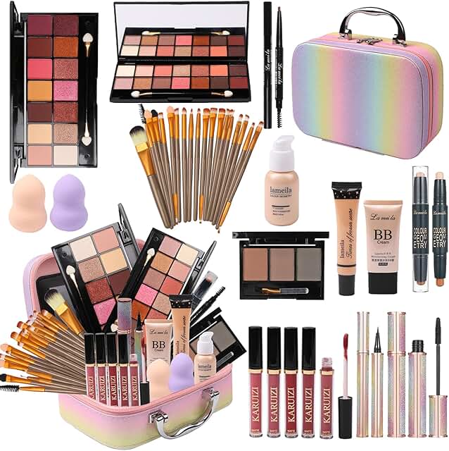 Rainbow makeup set with brushes and case