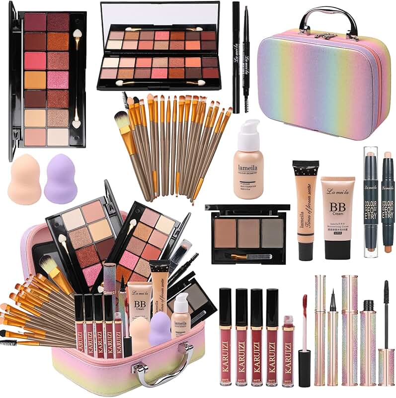 Rainbow makeup set with brushes and case
