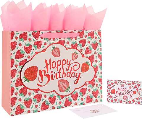 Large Strawberry Birthday Gift Bag with Card and Tissue